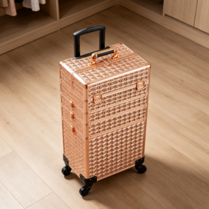 Gold 5-in-1 Aluminum Rolling Makeup Trolley Case 360째 Wheels