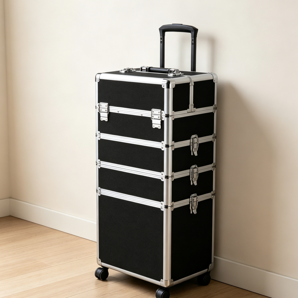 4-in-1 Aluminum Makeup Train Case Rolling Organizer Folding Trays - Image 2