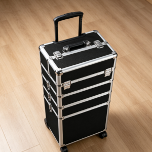 4-in-1 Aluminum Makeup Train Case Rolling Organizer Folding Trays