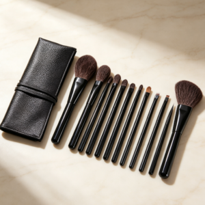 9-Piece Portable Makeup Brush Set in Leather Case