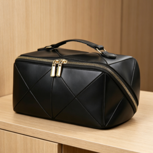 Large Open Flat Travel Makeup Bag with Handle Black