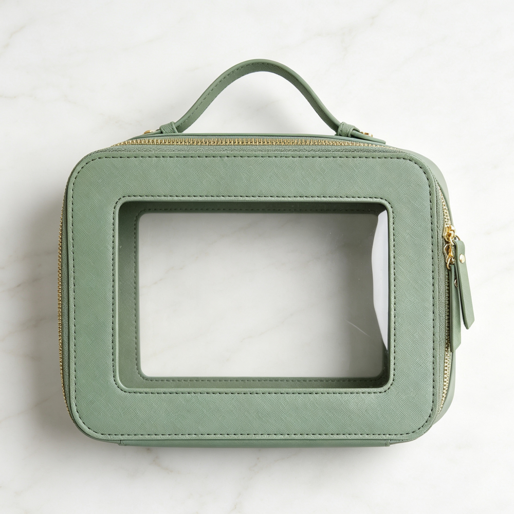 Sage Green Mahjong Tile Clear Makeup Bag with Handle - Image 2