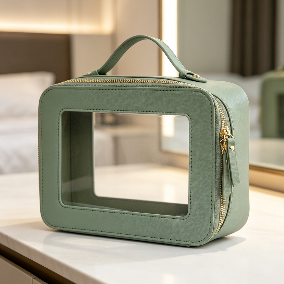 Sage Green Mahjong Tile Clear Makeup Bag with Handle