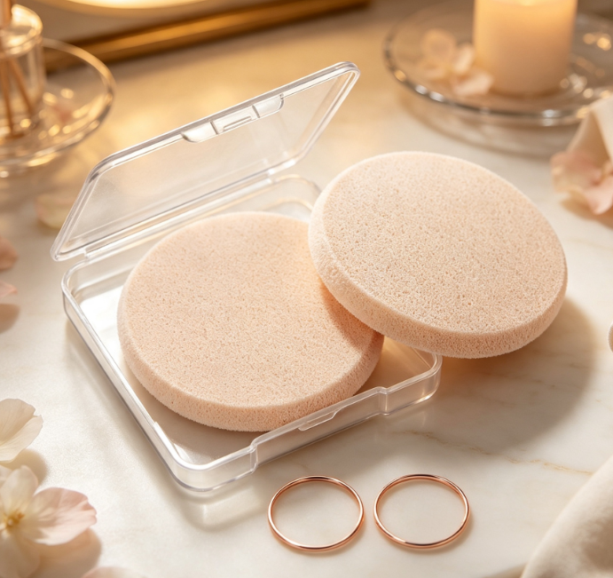 Round Makeup Sponge with Travel Case - Image 2